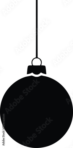 Black silhouette of christmas bauble hanging on string isolated on transparent background for holiday winter festive decor