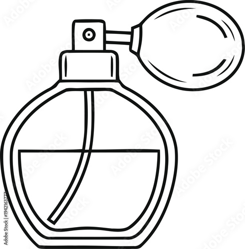 Elegant perfume bottle with atomizer bulb line drawing fragrance cosmetic product design element isolated vector illustration