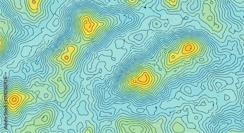 Visualizzazione astratta di dati con contorni colorati e punti caldi luminosi, che evoca un senso di complessità e analisi.