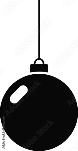 Hanging christmas ornament icon, simple black and white vector for holiday decoration or festive design