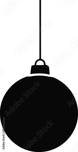 Christmas ornament ball hanging from string representing festive decoration and holiday season celebration in black silhouette