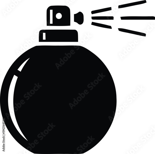 Fragrance spray bottle silhouette icon with atomizer effect for cosmetic branding and beauty product packaging design vector