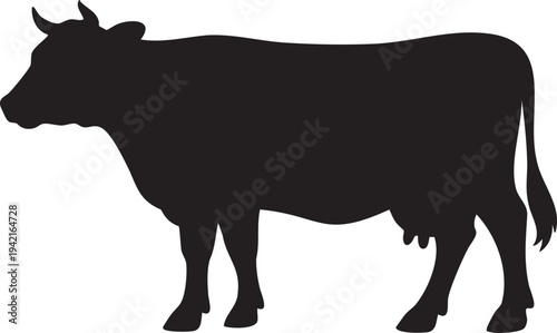 Black silhouette of a cow standing on a white background