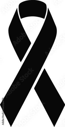 Black ribbon symbol of mourning, awareness, or remembrance, isolated on a transparent background