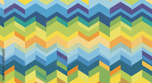 Dynamiczny, wielokolorowy wzór zygzakowaty z geometrycznymi kształtami w jaskrawych barwach, idealny jako nowoczesne tło graficzne.