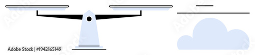 Justice, equality, decision making, technology, cloud computing, data storage. A balance scale alongside a cloud icon. Equality and technology concept visually
