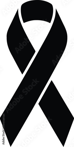 Black awareness ribbon symbol for solidarity and mourning events isolated on transparent grid background vector illustration