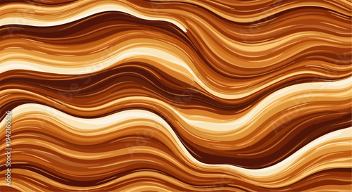 Abstrakcyjny wzór falistych linii w odcieniach brązu, pomarańczu i beżu, przypominający kawę lub drewno, idealny jako tło.