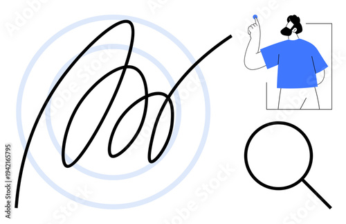 Identity verification, online security, digital signatures, authentication processes, privacy protection, technology. Abstract signature, person holding marker magnifying glass. Identity