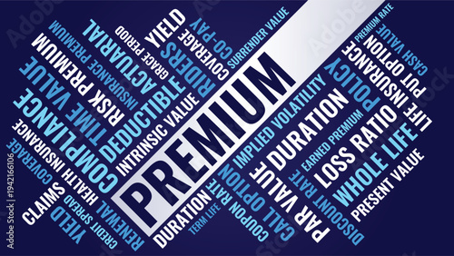 Premium Word Cloud Design for Poster, Wall Art, Insurance Training Banner, Classroom Decor. Premium diagonal blue insurance typography