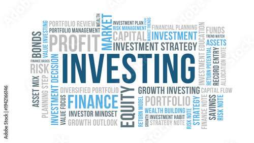 Investing Word Cloud Design for Wall Art, Poster, Classroom Decor, Print. Investing minimalist blue typography