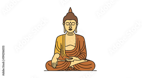 Meditating Buddha vector illustration in lotus pose. Spiritual symbol with calm, serene expression on a white background.