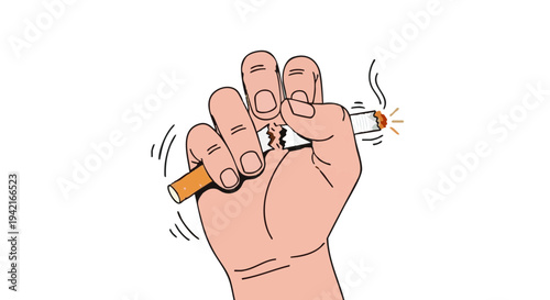 Hand crushing a lit cigarette. Quitting smoking and breaking bad habits concept. Vector illustration on a white background.