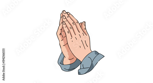 Cartoon illustration of hands clasped in prayer. Vector graphic icon for faith, worship, hope, and gratitude.