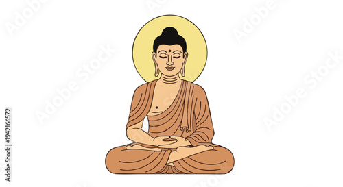Peaceful Buddha meditating in lotus pose. Serene spiritual vector illustration isolated on a white background.