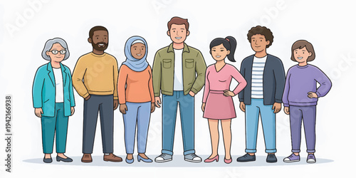 Diverse People Group Standing Together Modern Flat Vector Illustration