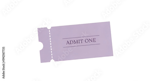 A single lavender admission ticket on a transparent background for events or attractions