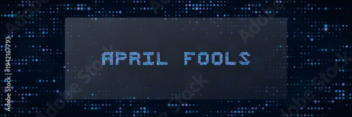 April Fools Day Digital Glitch Banner for Cyber Security Prank Concept