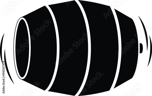 Black Barrel Icon Isolated on White Background, Minimalist Vector Illustration for Beverage and Brewery Design
