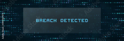 Cybersecurity Breach Detected Alert on Digital Server Screen, Data Security Hack Concept