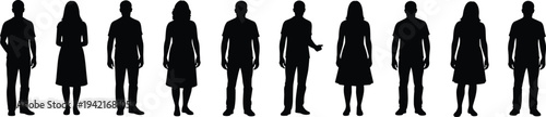 Diverse men and women standing silhouette set full body people collection isolated on light background social diversity concept