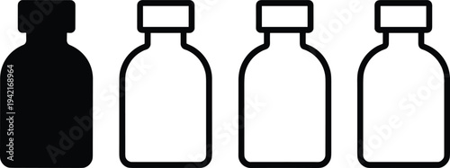Four Bottle Icons Showing Solid Fill Outline And Partial Fill On White Background collection container