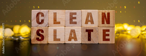 Photos Clean Slate wooden blocks for financial debt relief and credit score recovery co