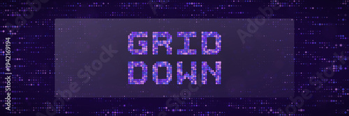 Cybersecurity Grid Down Concept with Digital Glitch and Pixelated Text Effect