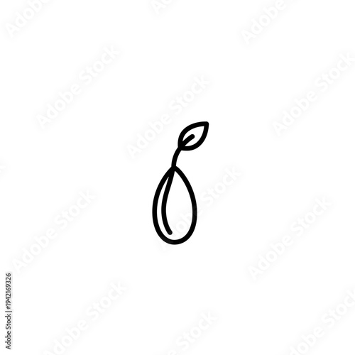 Minimalist line art of a sprouting seed with a single leaf.