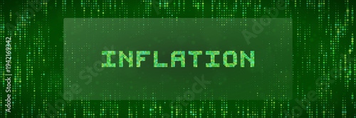 Digital Inflation Data Visualization on Green Matrix Background for Financial Technology