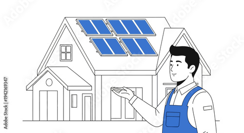 Solar Panel Installation on House Homeowner and Technician.