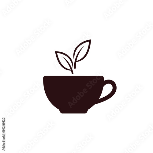 Minimalist Tea Cup with Steaming Leaves Logo Design.