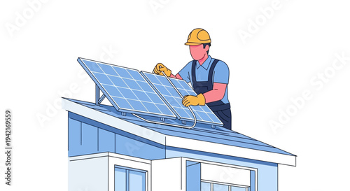 Solar Panel Installation on Residential Roof.