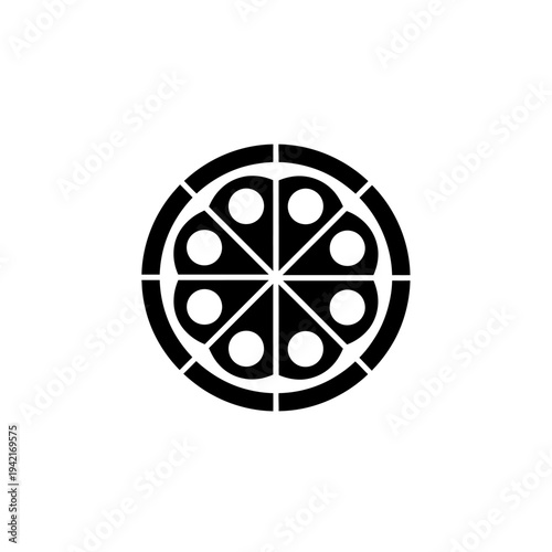 Stylized Black and White Pizza Icon with Slices.