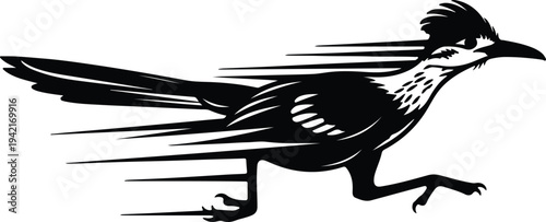 Vector fast running roadrunner bird mascot logo stylized silhouette design