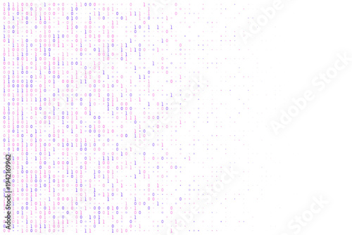 Abstract quantum computing data stream with purple and blue binary code pattern