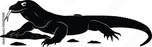 Vector illustration of a Komodo dragon moving its tongue silhouette design