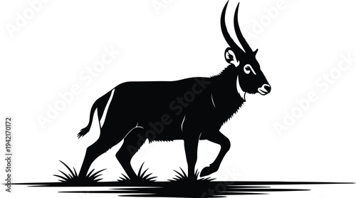 Vector male antelope walking silhouette in savanna grass design