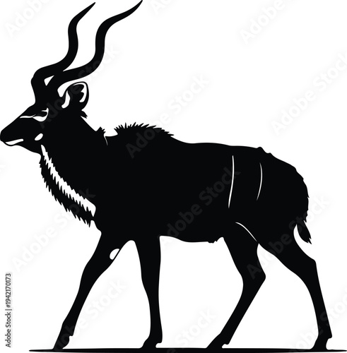 Vector majestic kudu antelope walking silhouette design