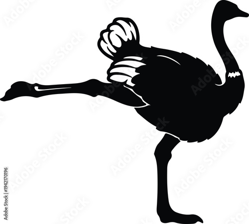 Vector ostrich with one leg extended in mid-stride silhouette design