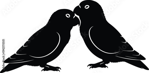Vector silhouette of two lovebirds touching beaks side view silhouette design