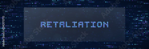 Digital Retaliation Text on Blue Pixelated Background for Cyber Warfare and Hacking