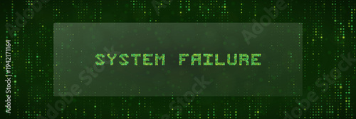 Green digital matrix background with system failure text for cybersecurity breach alert