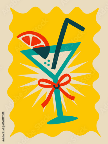 Cocktail Glass Celebration Retro Poster