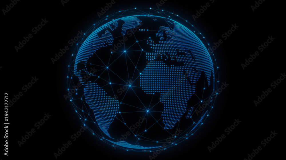 Naklejka premium Digital globe with connected dots representing global connectivity and technology