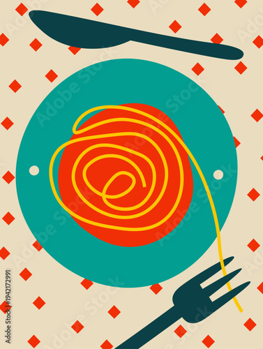 Spaghetti Plate Retro Poster