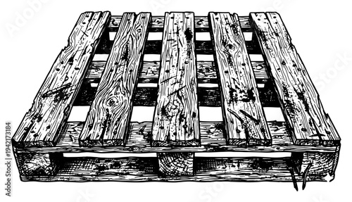 Wooden shipping pallet for logistics and transportation in vintage engraving style