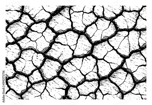 Cracked dry earth ground texture vintage engraving style