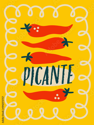 Chili Pepper Picante Poster Retro