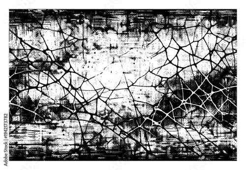 Cracked surface with intricate fissure pattern vintage engraving style